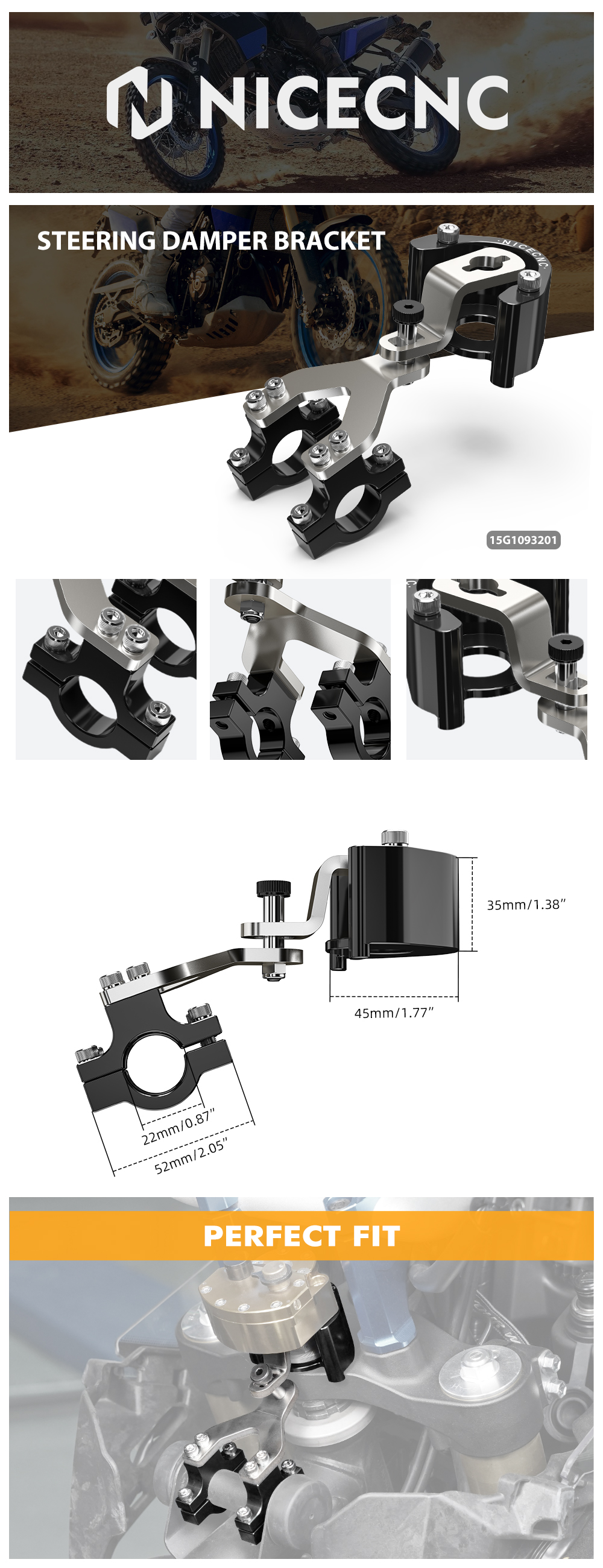 バイイー Steering Damper Bracket Mounting Kit For Yamaha Tenere 700