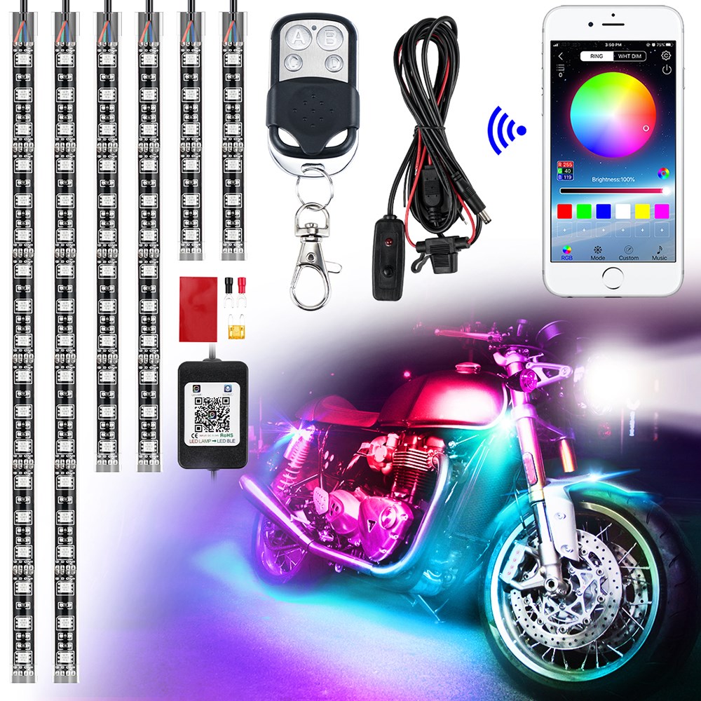 6x Motorrad LED RGB Streifen Beleuchtung Unterboden Atmosphäre Licht